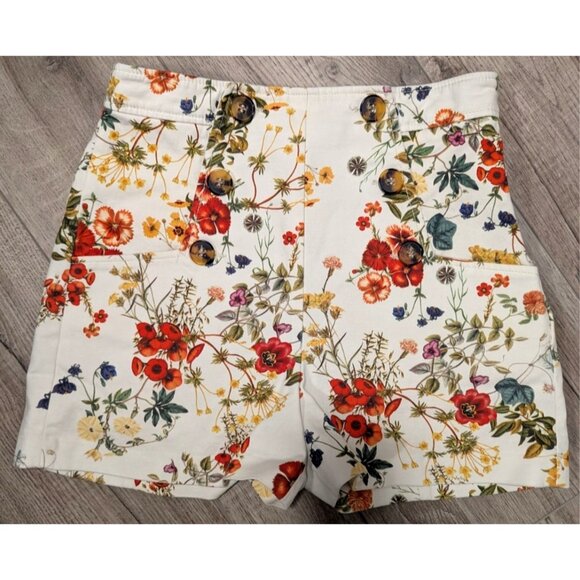 ZARA Short Women's S Floral High Rise Flat Front Classic - Picture 1 of 11